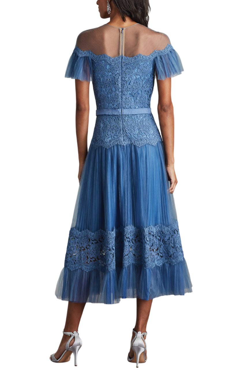 ELISE EMBROIDERED PLEATED TULLE MIDI DRESS