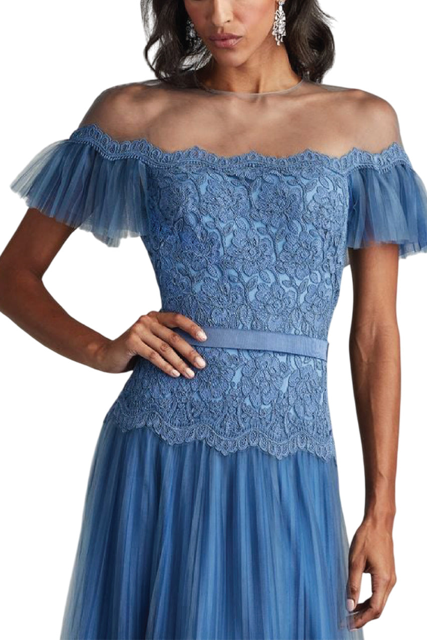 ELISE EMBROIDERED PLEATED TULLE MIDI DRESS