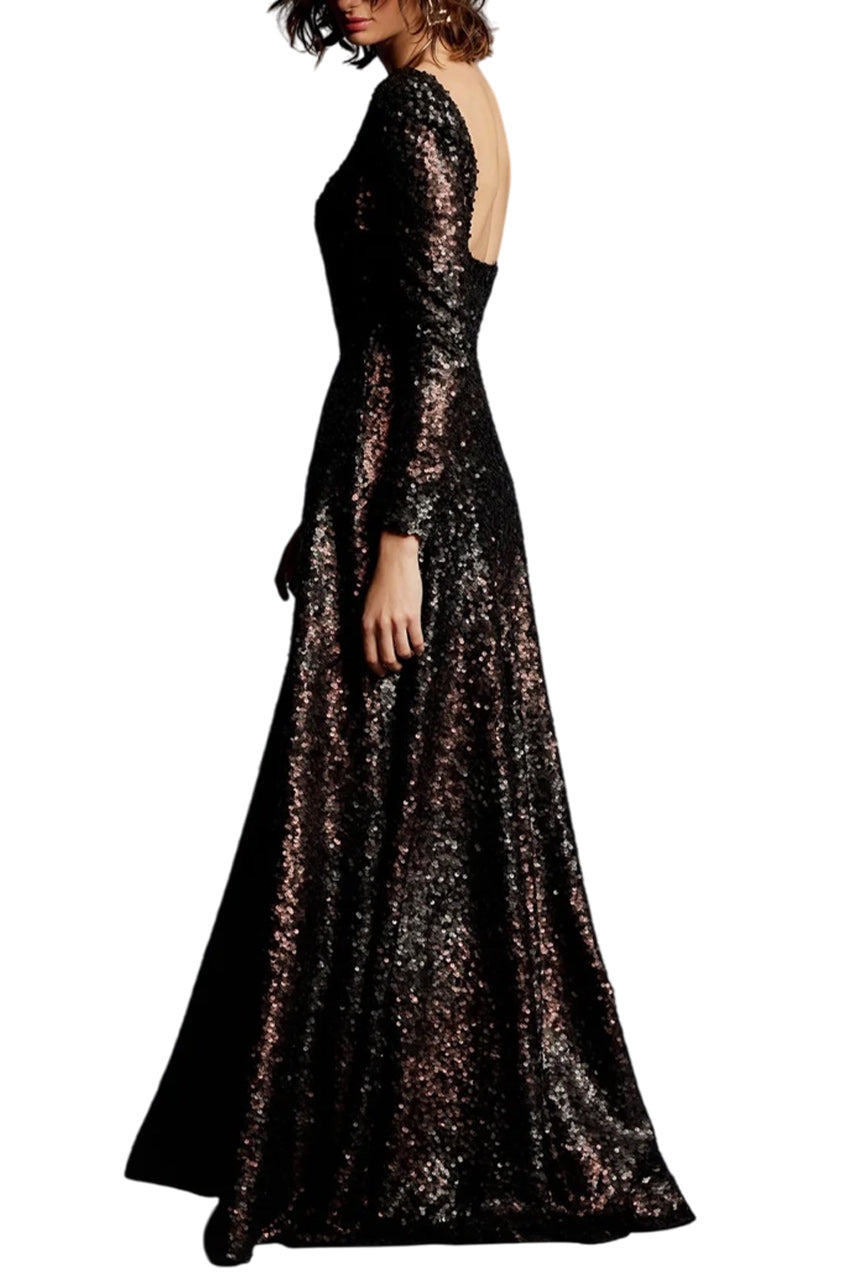 EMA SEQUINNED EVENING GOWN DRESS