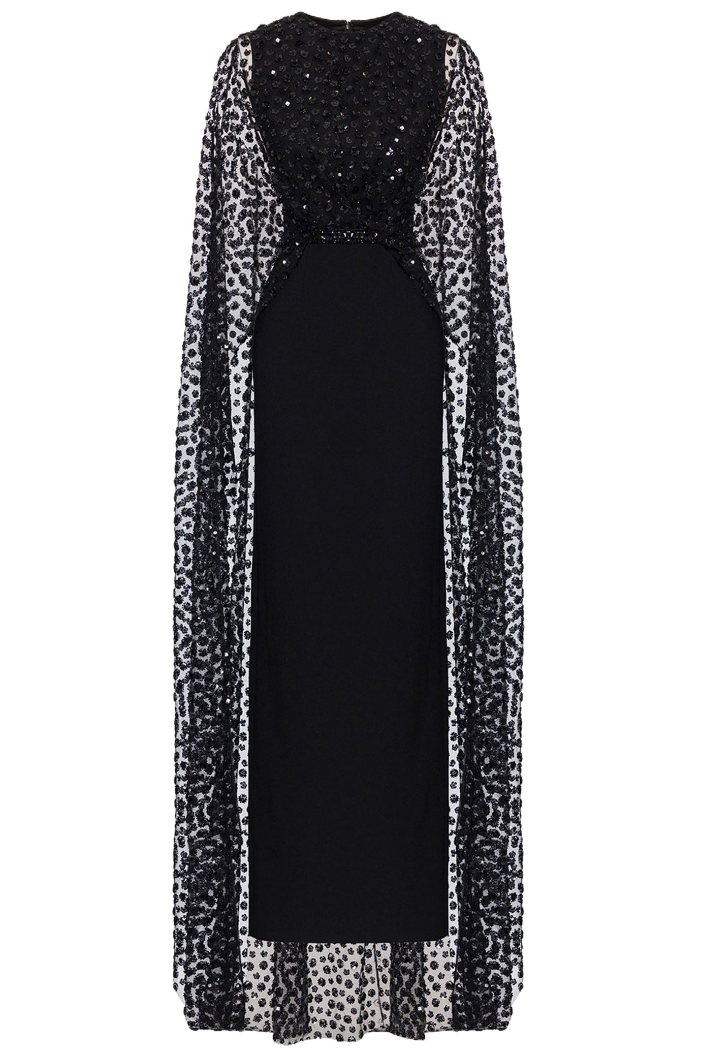 EMBELLISHED CAPE GOWN