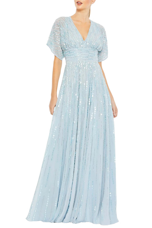 EMBELLISHED V NECK EVENING GOWN
