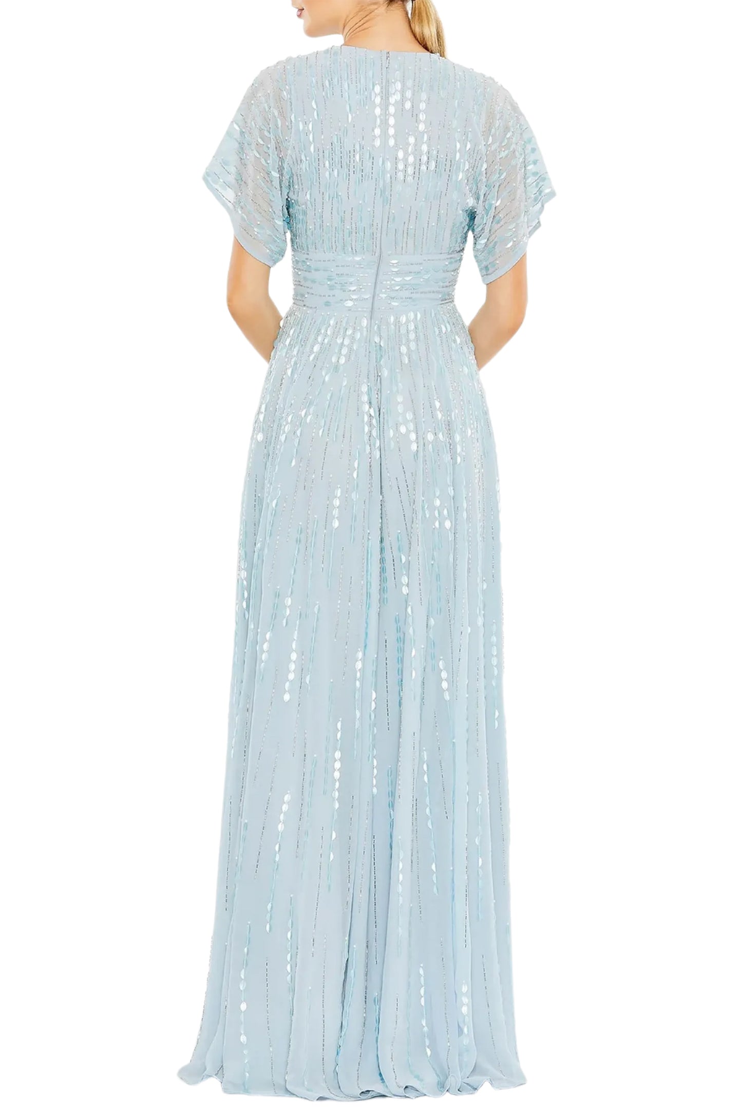 EMBELLISHED V NECK EVENING GOWN