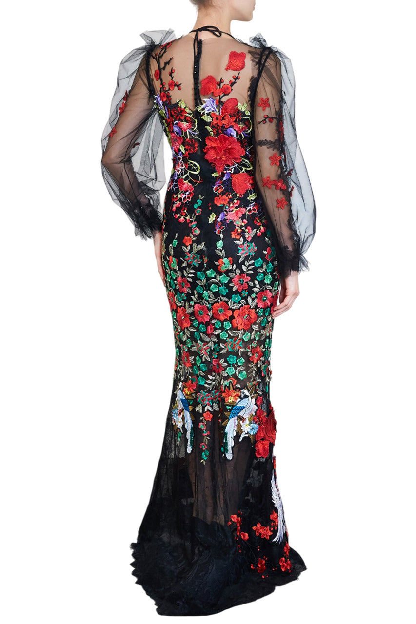 EMBROIDERED TULLE GOWN