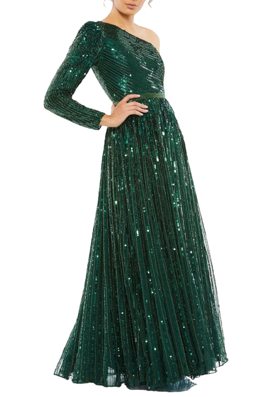 EMERALD SEQUINED ONE SHOULDER GOWN