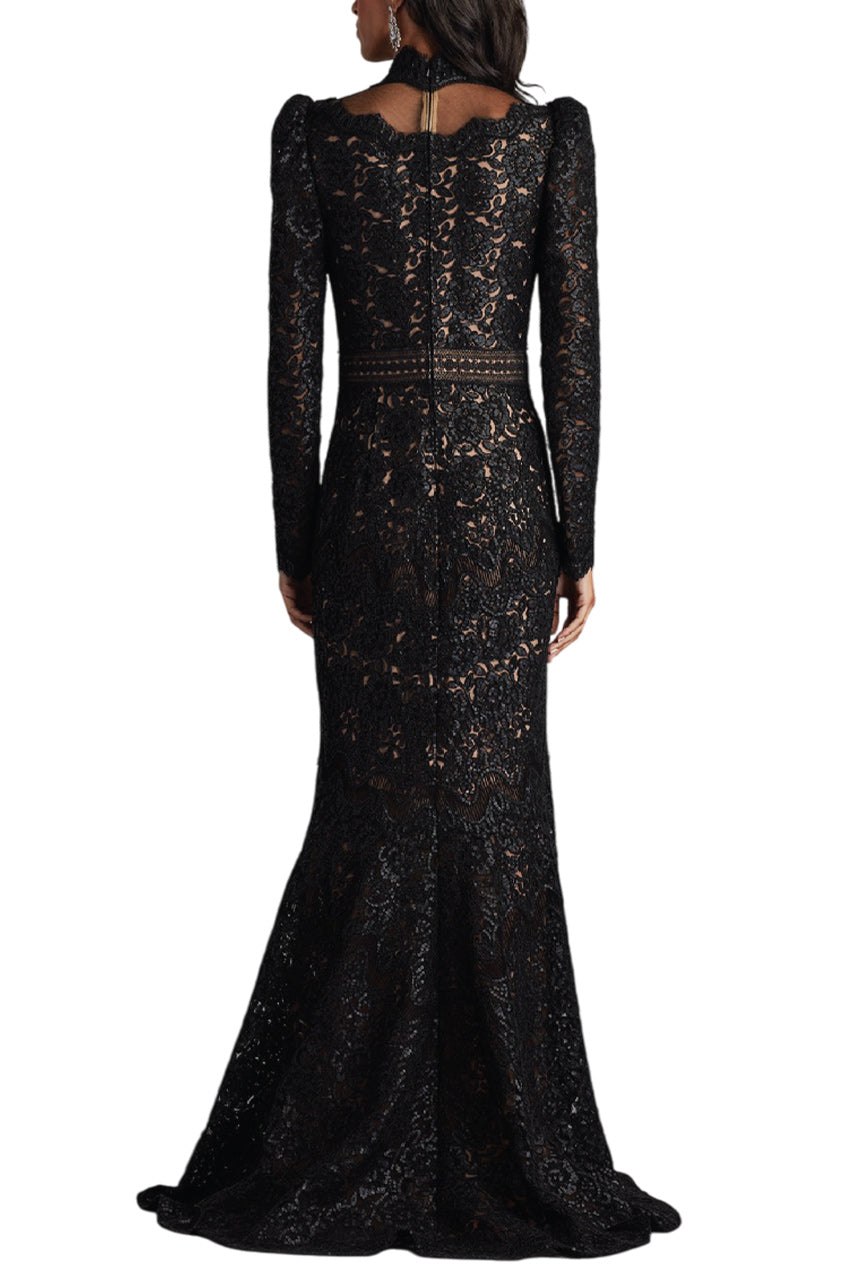 ENZO SEQUIN EMBROIDERED HIGH NECK ILLUSION GOWN