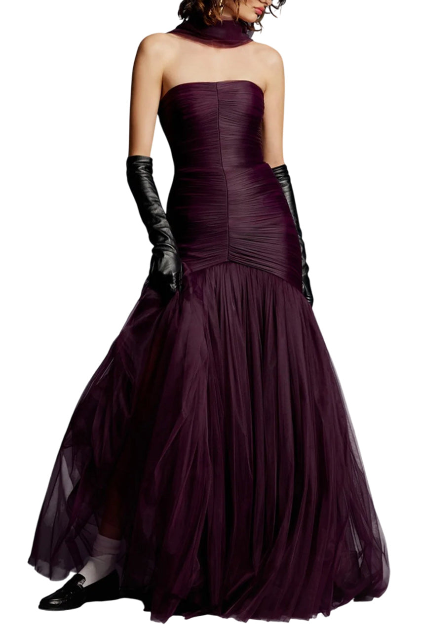 EVA HAND DRAPED EVENING GOWN IN TULLE