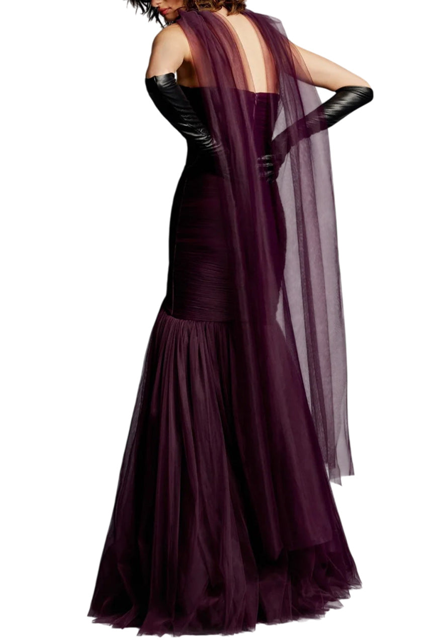 EVA HAND DRAPED EVENING GOWN IN TULLE