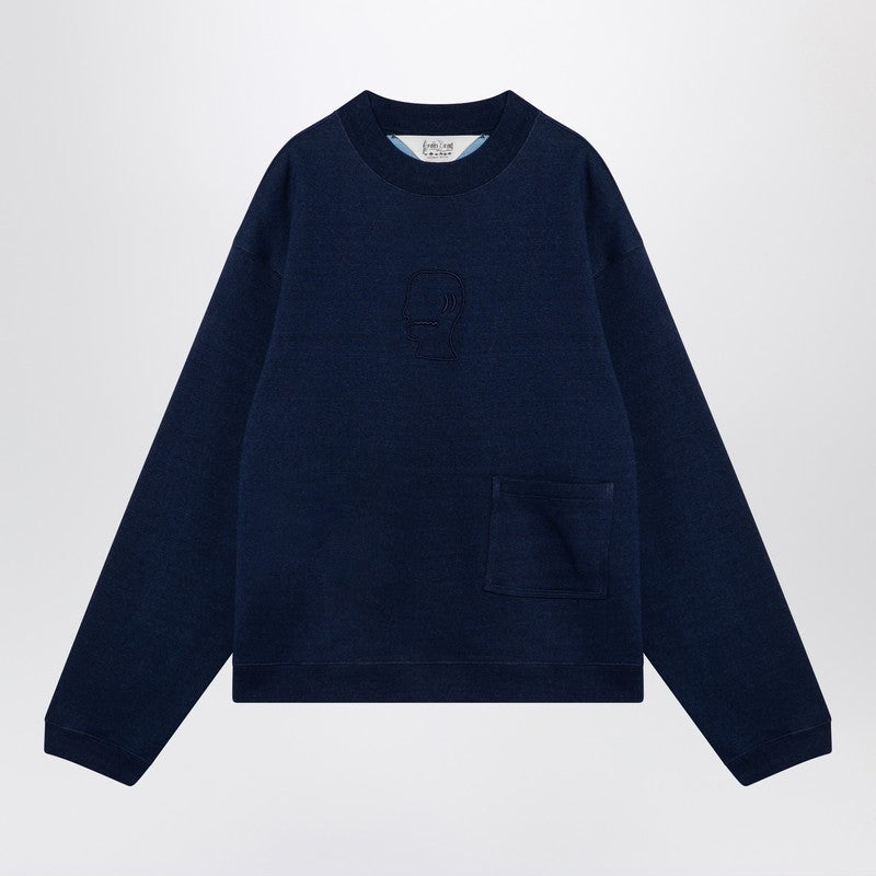 Indigo Cotton Fleece Crew Neck Sweatshirt