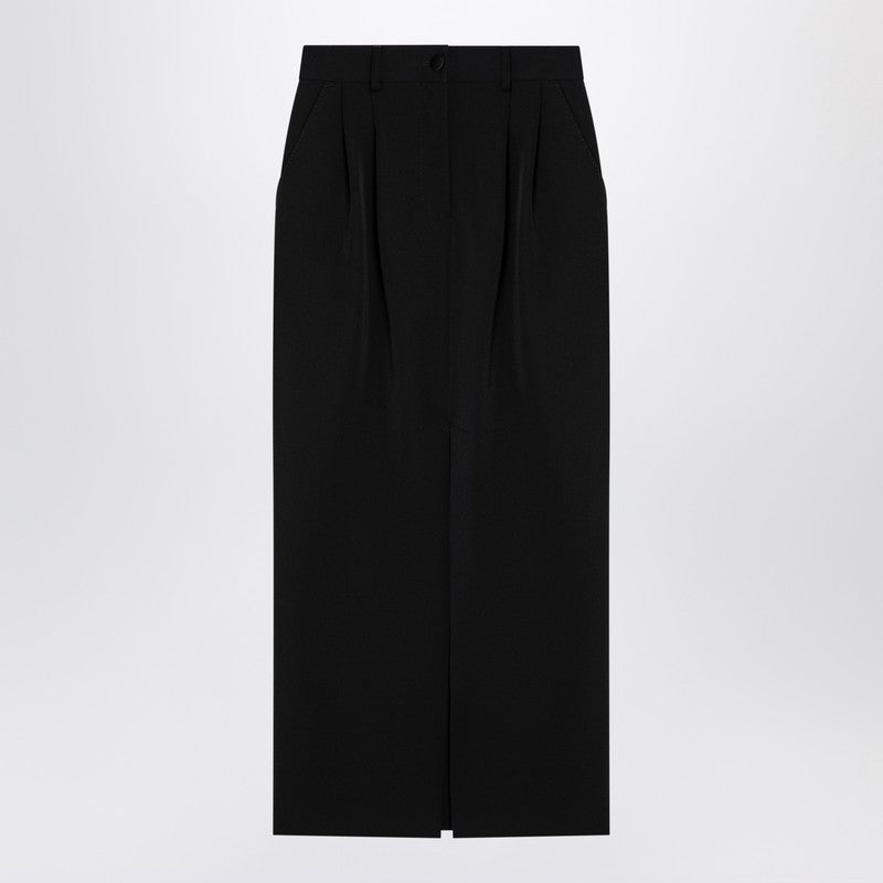Black Gabardine Wool Pencil Skirt