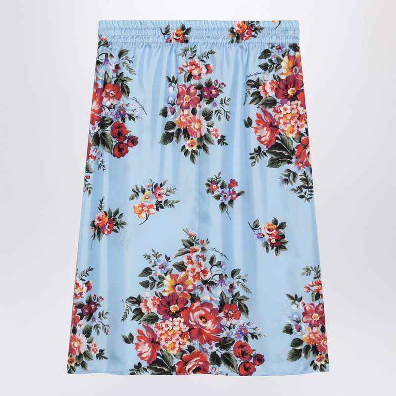 Silk twill skirt with floral print