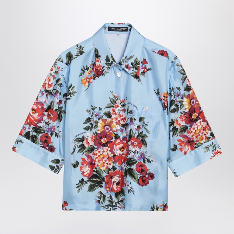 Silk twill shirt with floral print