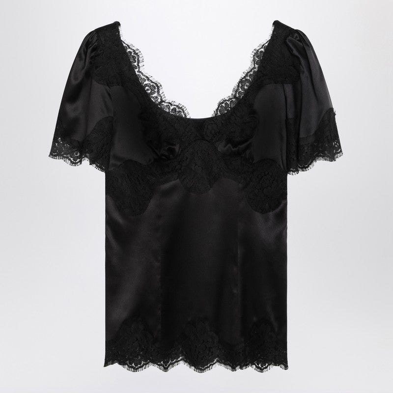Black Top In Satin And Lace