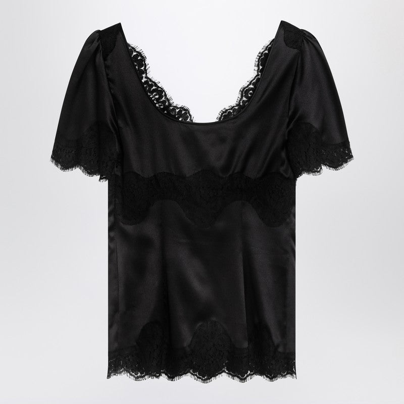 Black Top In Satin And Lace