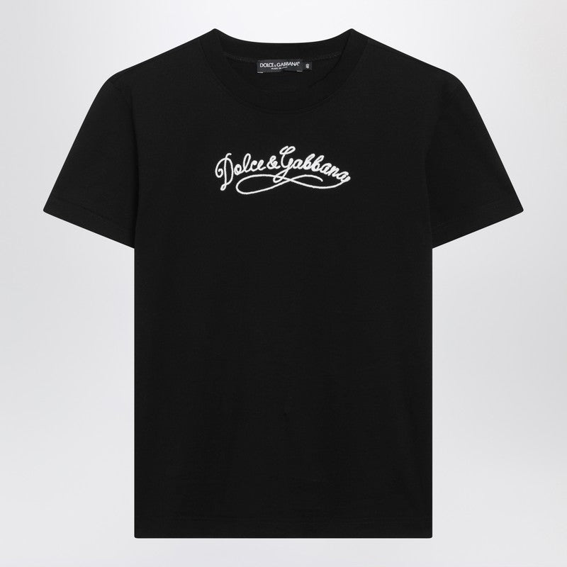 Black jersey T-shirt with embroidery