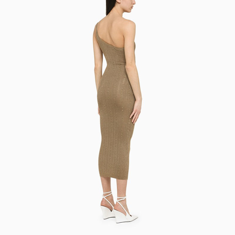 Gold One-Shoulder Dress With Rhinestones