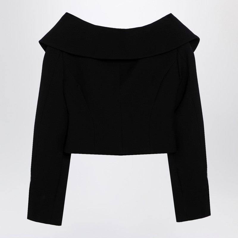 Black Off Shoulder Jacket In Wool