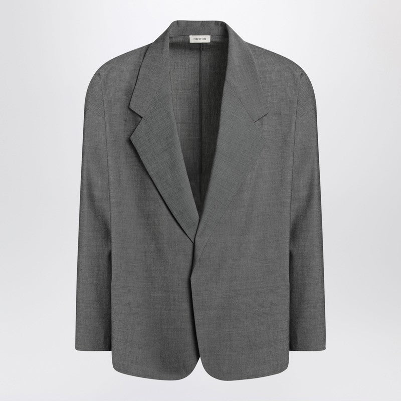Gray Single-breasted Jacket In Cotton And Wool