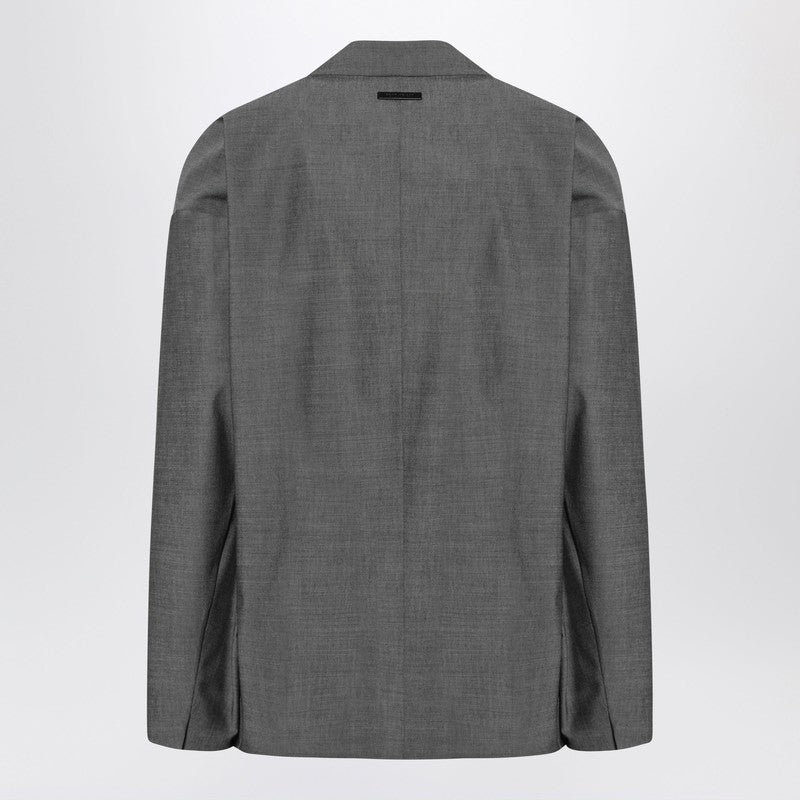 Gray Single-breasted Jacket In Cotton And Wool