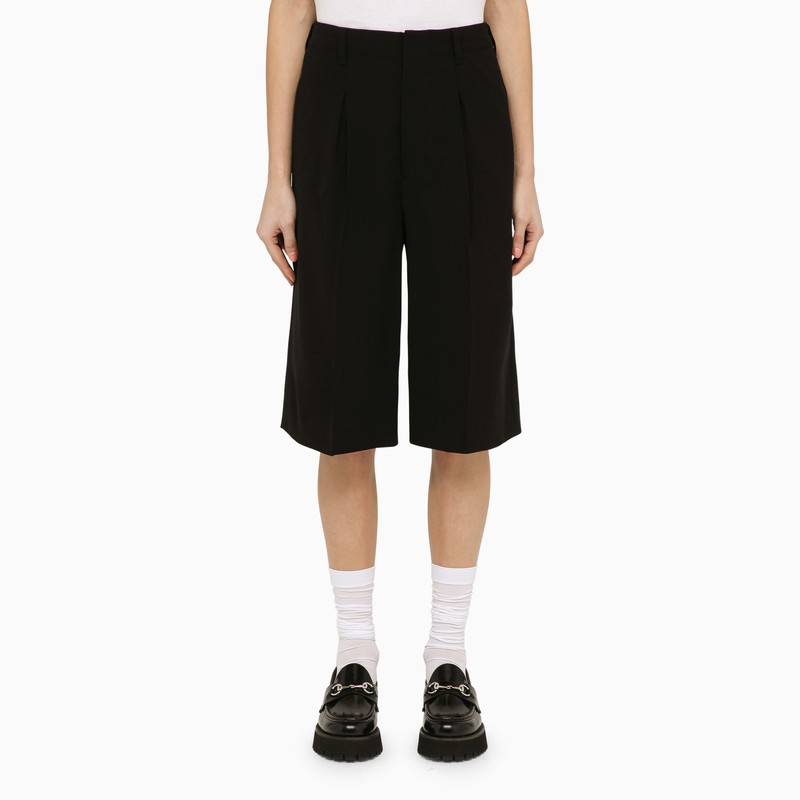 Black wool-blend bermuda shorts