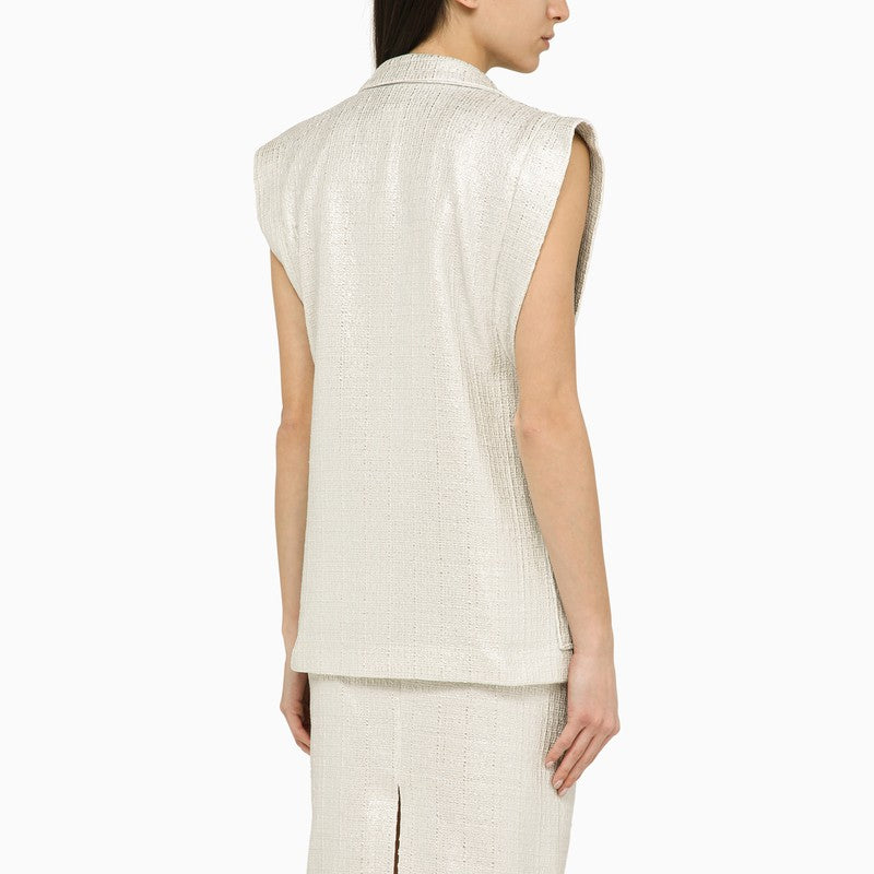 Silver double-breasted cotton-blend waistcoat