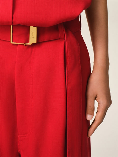 POPPY RED WOOL CARGO TROUSERS
