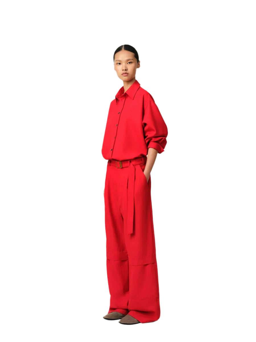 POPPY RED WOOL CARGO TROUSERS