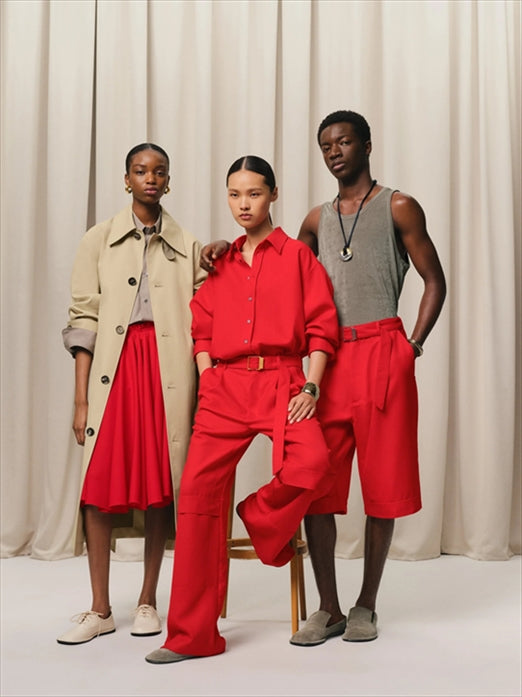 POPPY RED WOOL CARGO TROUSERS
