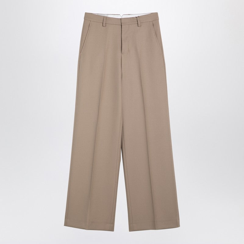 Beige Wool Wide Trousers
