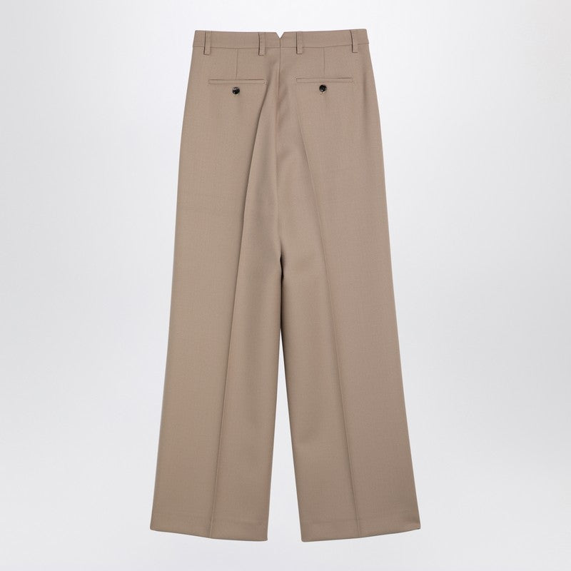 Beige Wool Wide Trousers