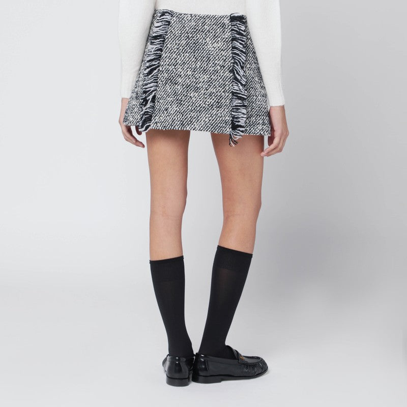 Black/white patterned wool-blend mini skirt