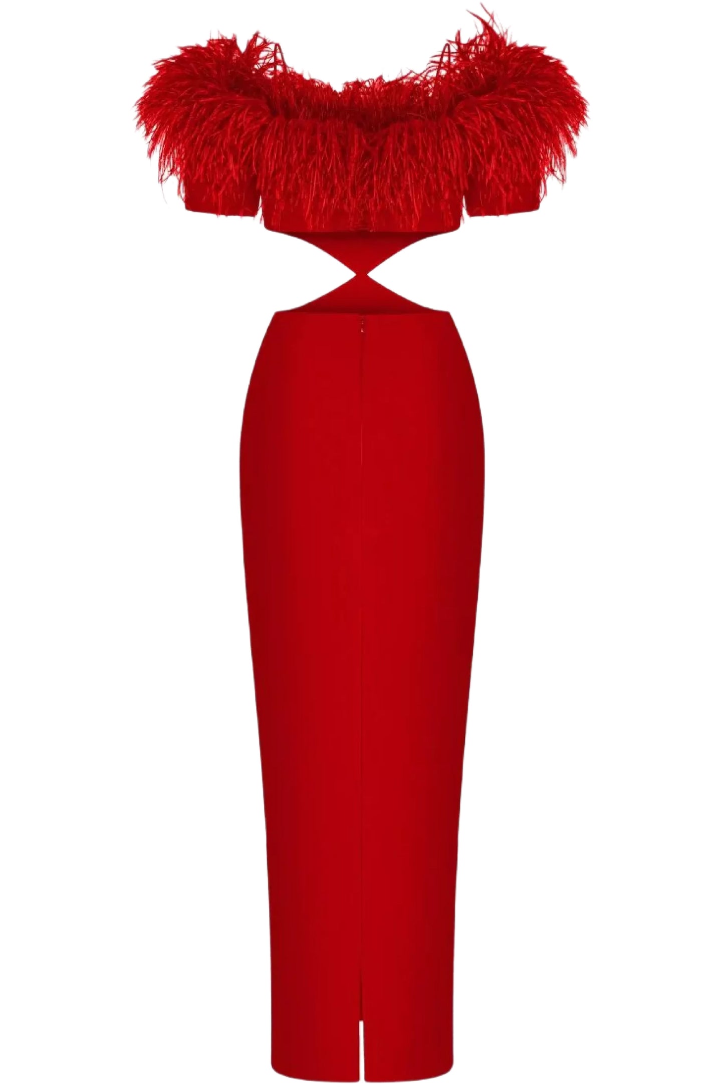 FEATHER CREPE MAXI DRESS WITH CUTOUTS