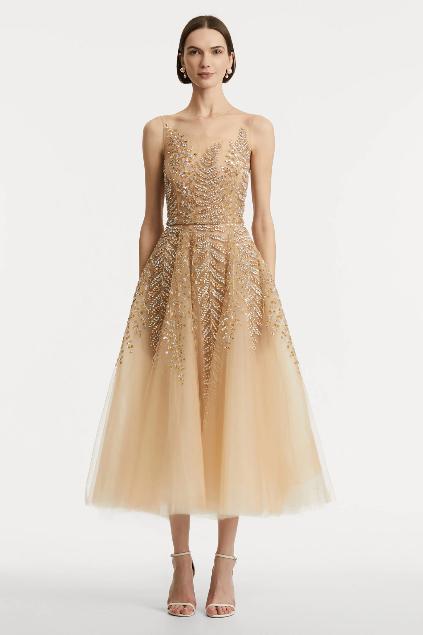 FERN EMBROIDERED ILLUSION COCKTAIL DRESS