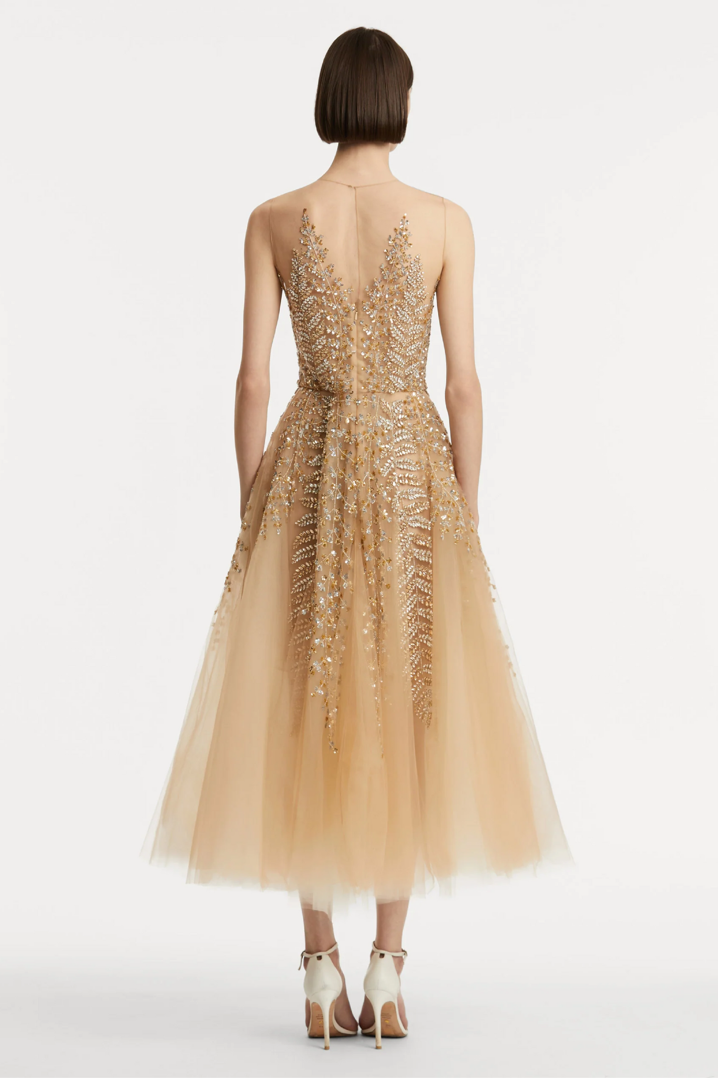 FERN EMBROIDERED ILLUSION COCKTAIL DRESS