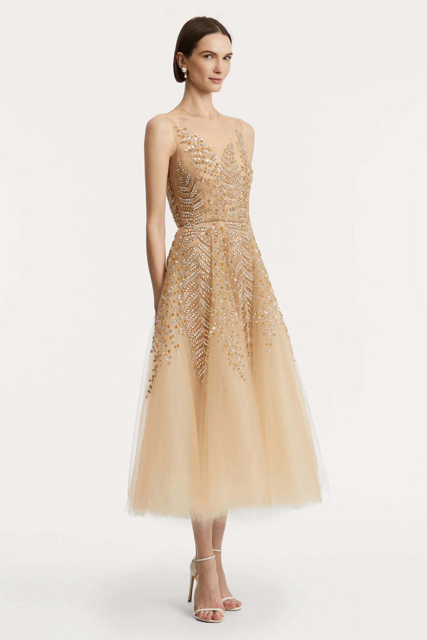 FERN EMBROIDERED ILLUSION COCKTAIL DRESS