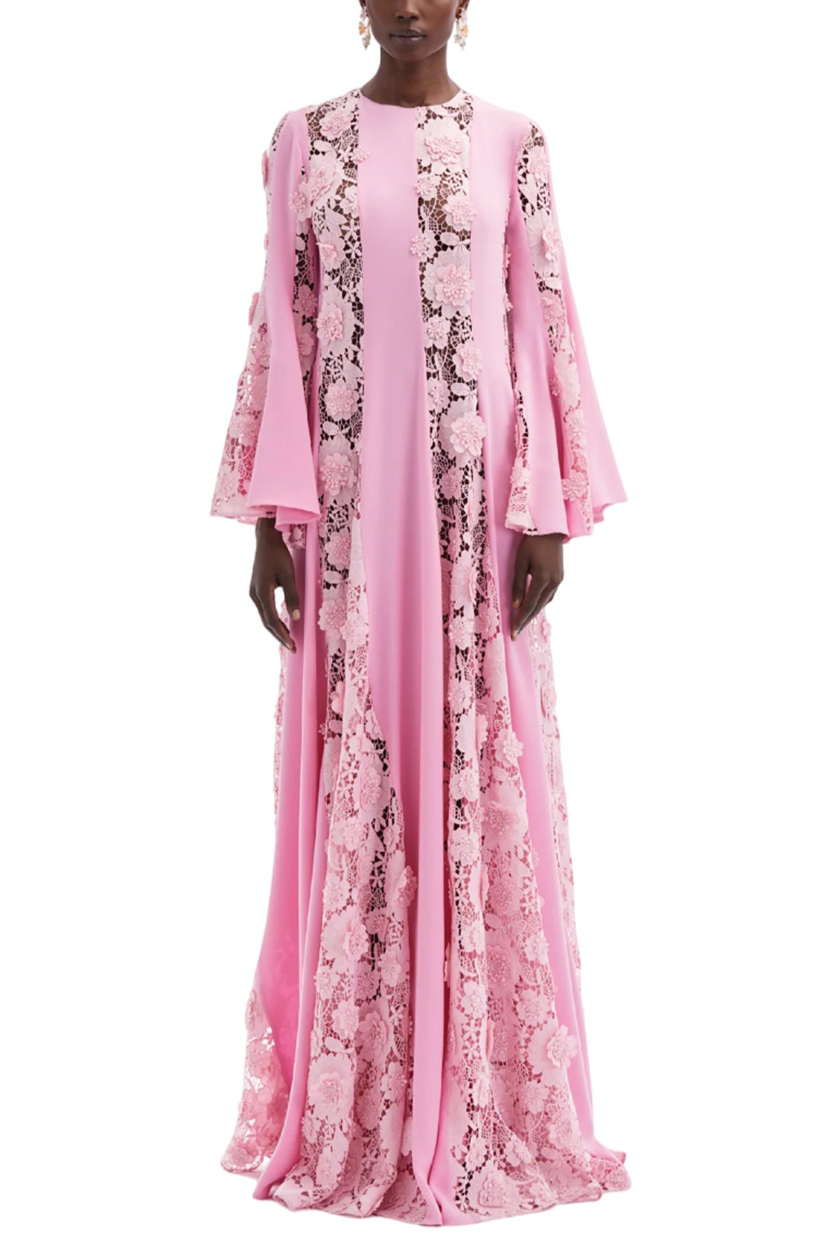 FLARE SLEEVE FLORAL GUIPURE GEORGETTE CAFTAN