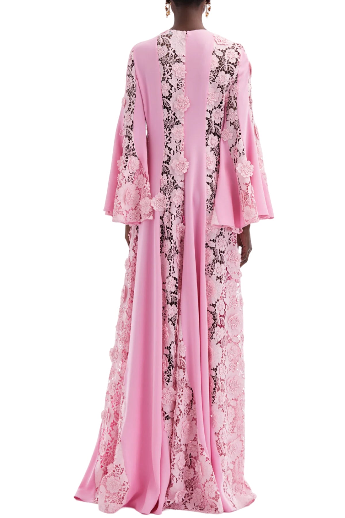 FLARE SLEEVE FLORAL GUIPURE GEORGETTE CAFTAN