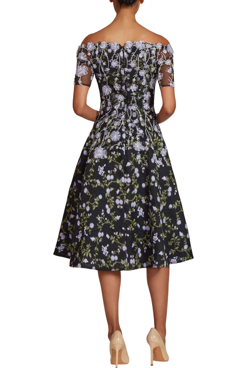 FLORAL-EMBROIDERED OFF-SHOULDER MIDI DRESS