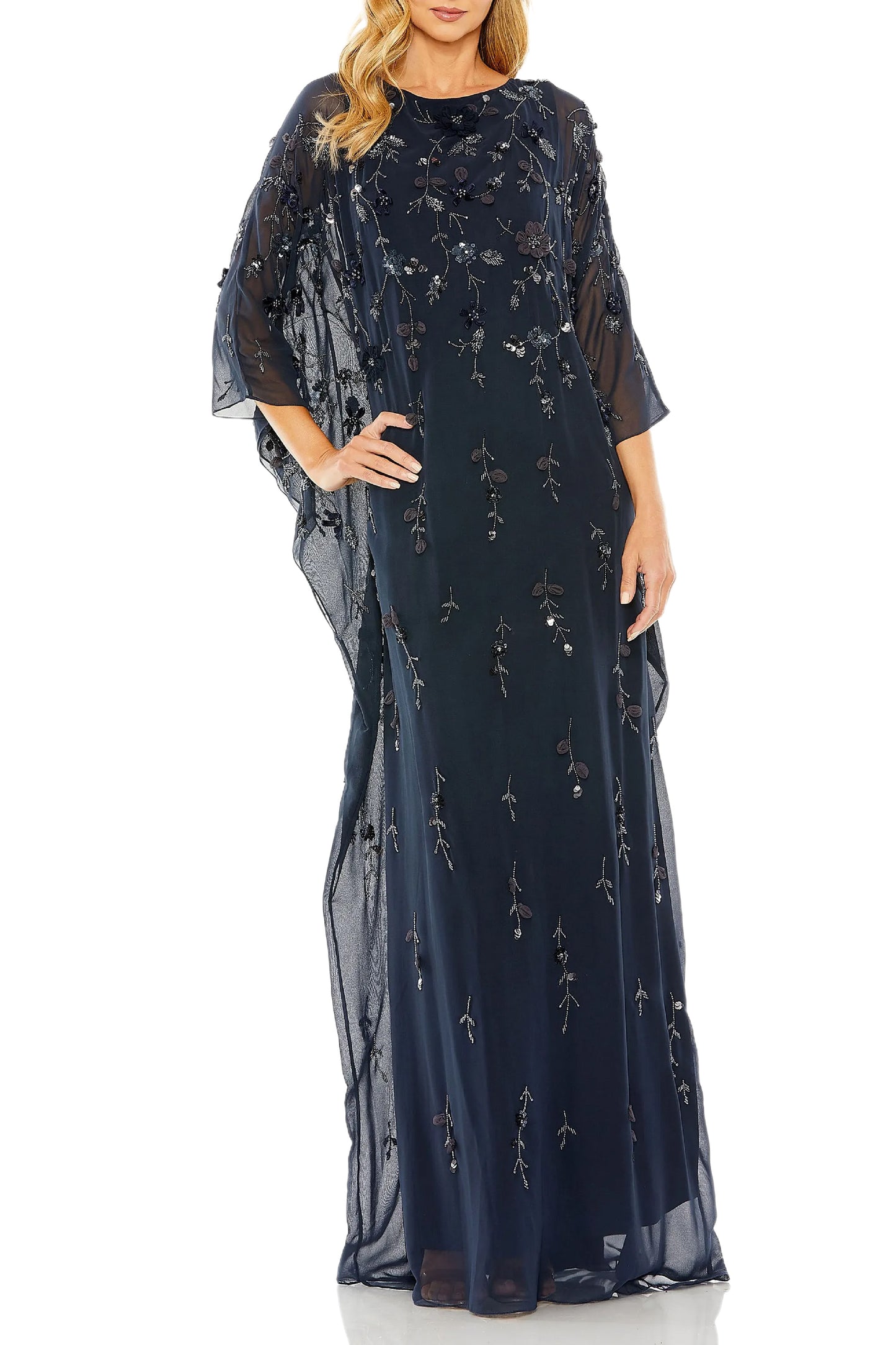 FLORAL BEADWORK CAFTAN DRESS