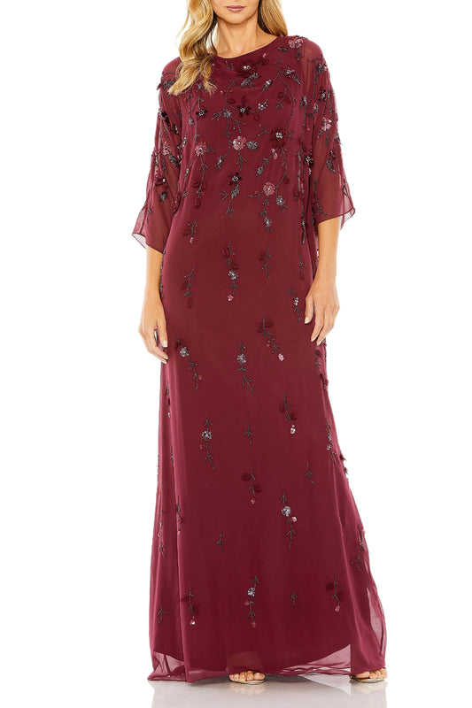 FLORAL BEADWORK CAFTAN DRESS