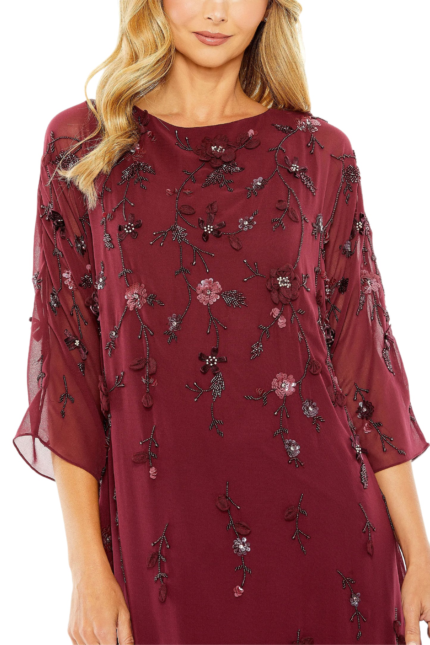 FLORAL BEADWORK CAFTAN DRESS