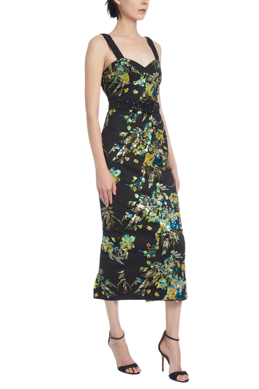FLORAL EMBROIDERY BELTED MIDI