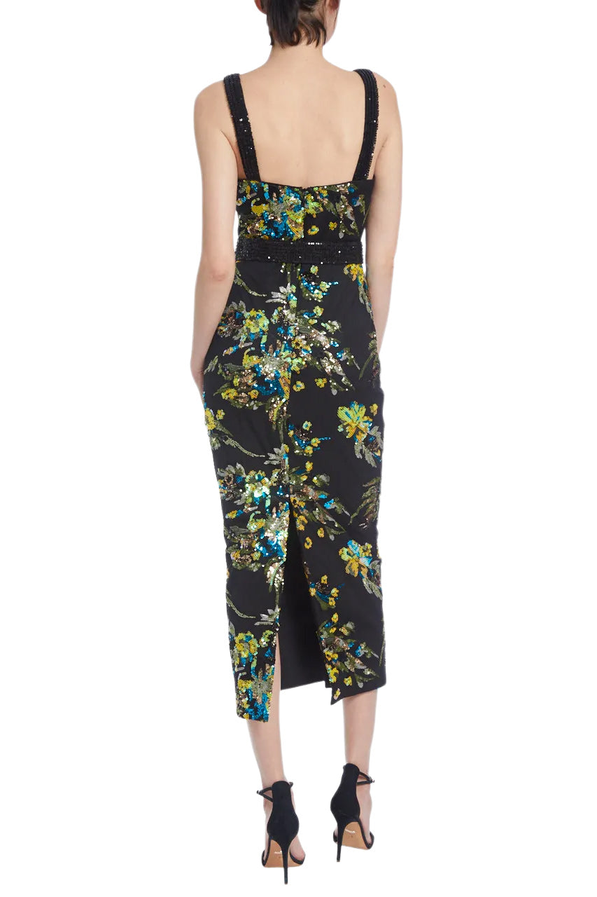 FLORAL EMBROIDERY BELTED MIDI