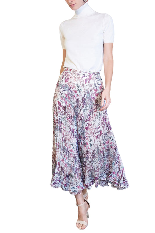 FLORAL PLISSÈ SILK SKIRT