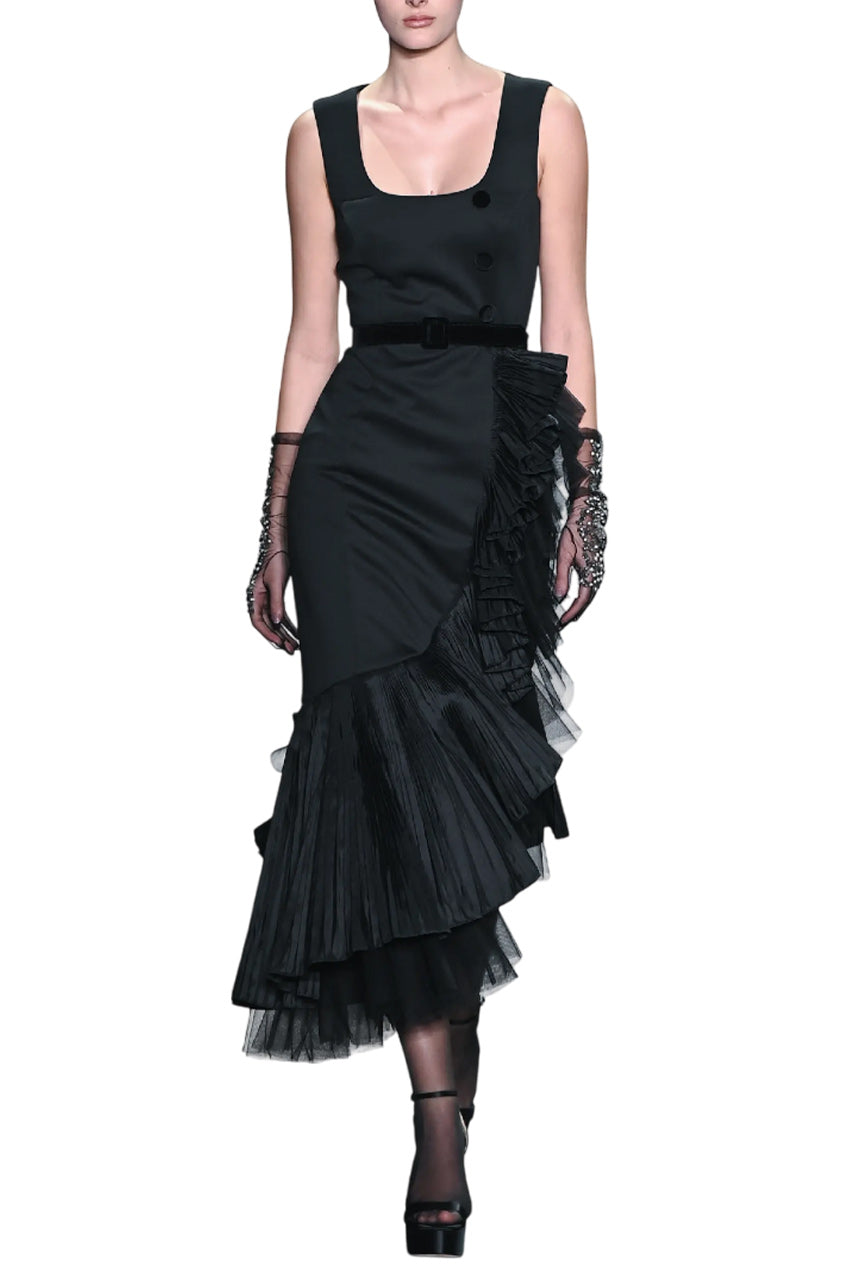 FLOUNCED TULLE HEM COCKTAIL DRESS