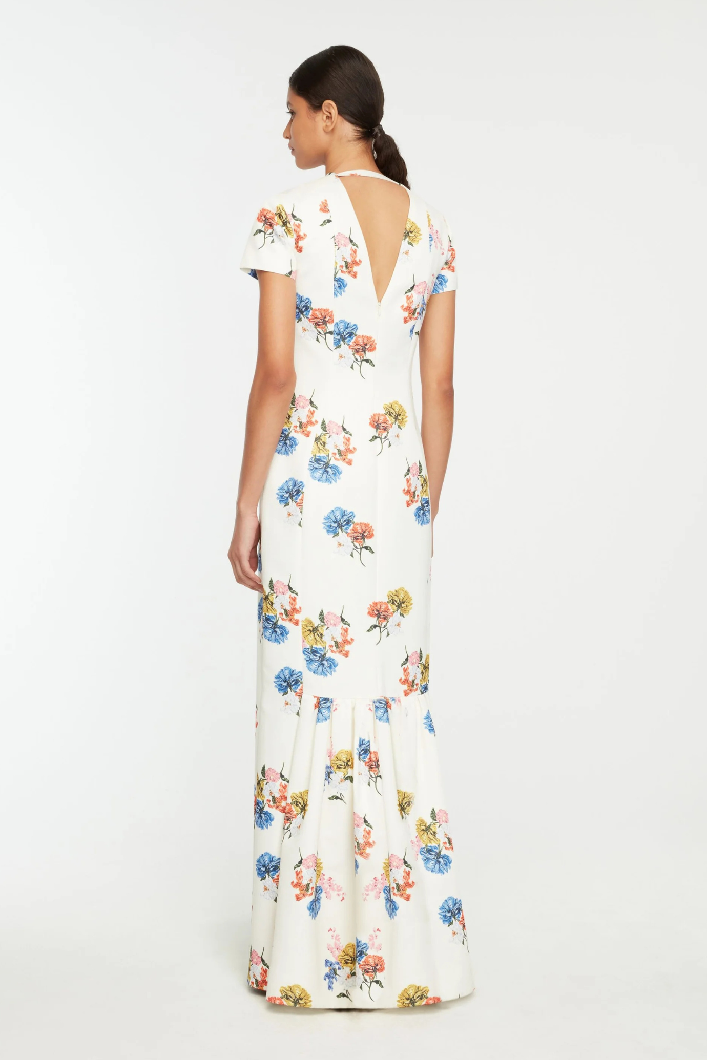 FOSETTE DRESS IN RETRO BOUQUET ON WHITE TAFFETA FAILLE