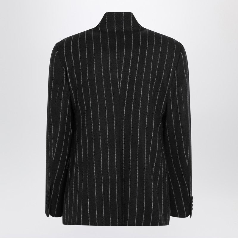 Striped wool-blend single-breasted jacket