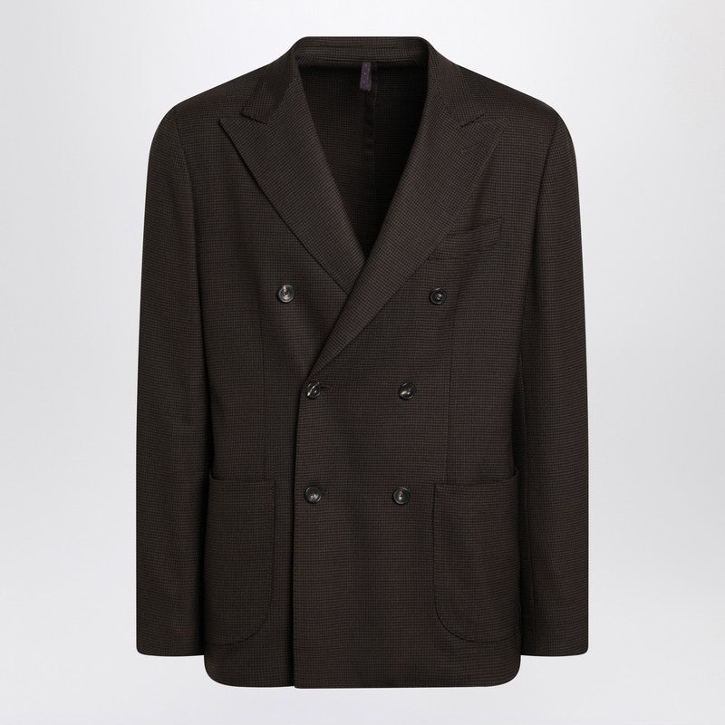 Brown Checked Double Breasted Jacket