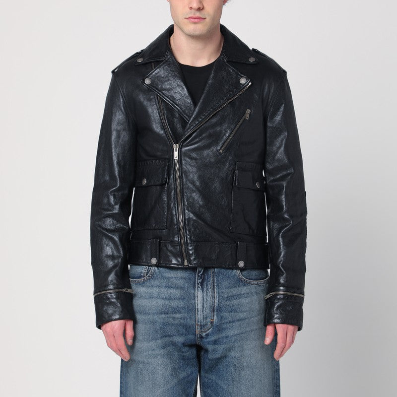 Black Leather Jacket With A Glossy Effect