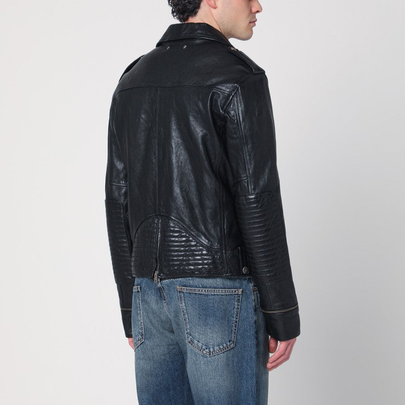 Black Leather Jacket With A Glossy Effect