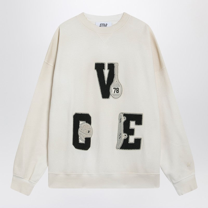 White crewneck sweatshirt with patches